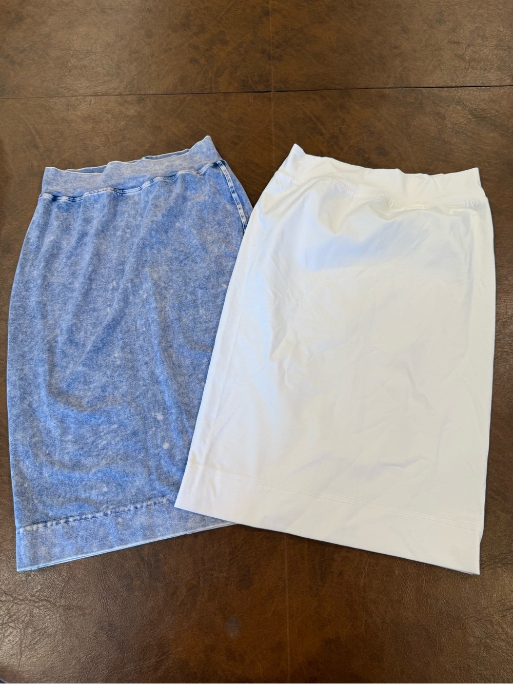 Hard Tail Blue & White Stretch Pencil Skirt Duo Knee Length XS Bodycon Pull On